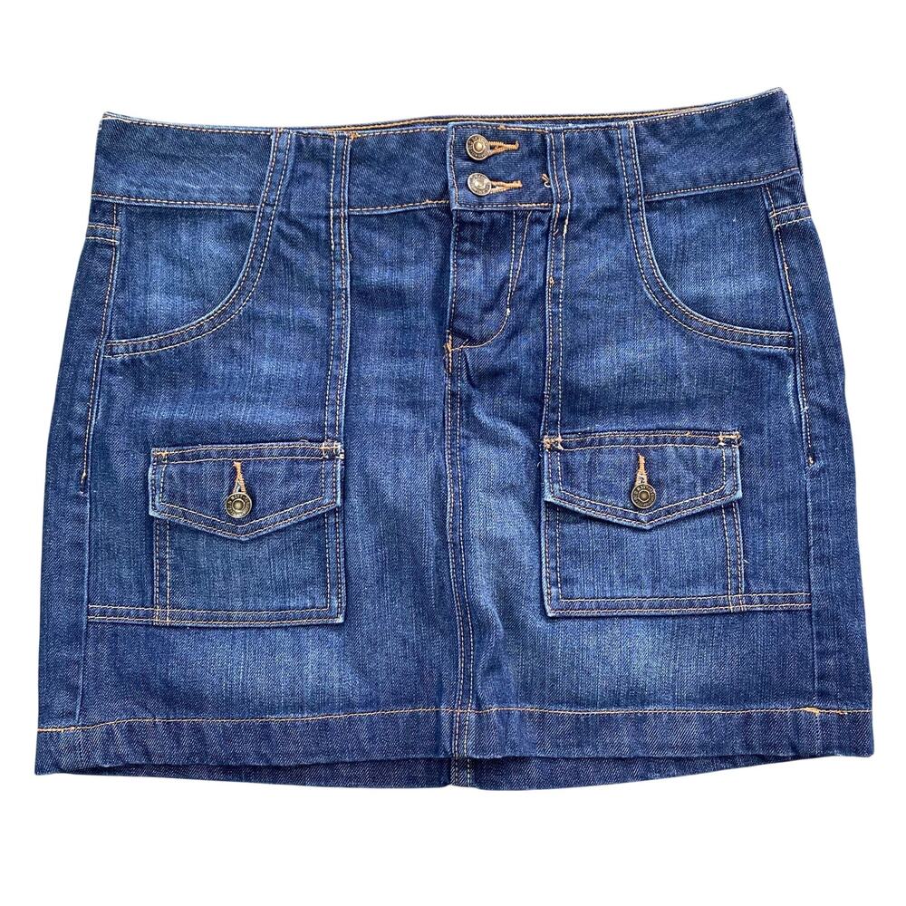 Vintage Y2K Old Navy Denim Front Pockets Cargo Mini Skirt Womens 4 Regular